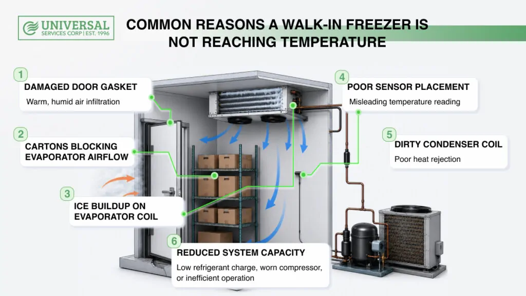 Common reasons a walk-in freezer is not reaching the correct temperature